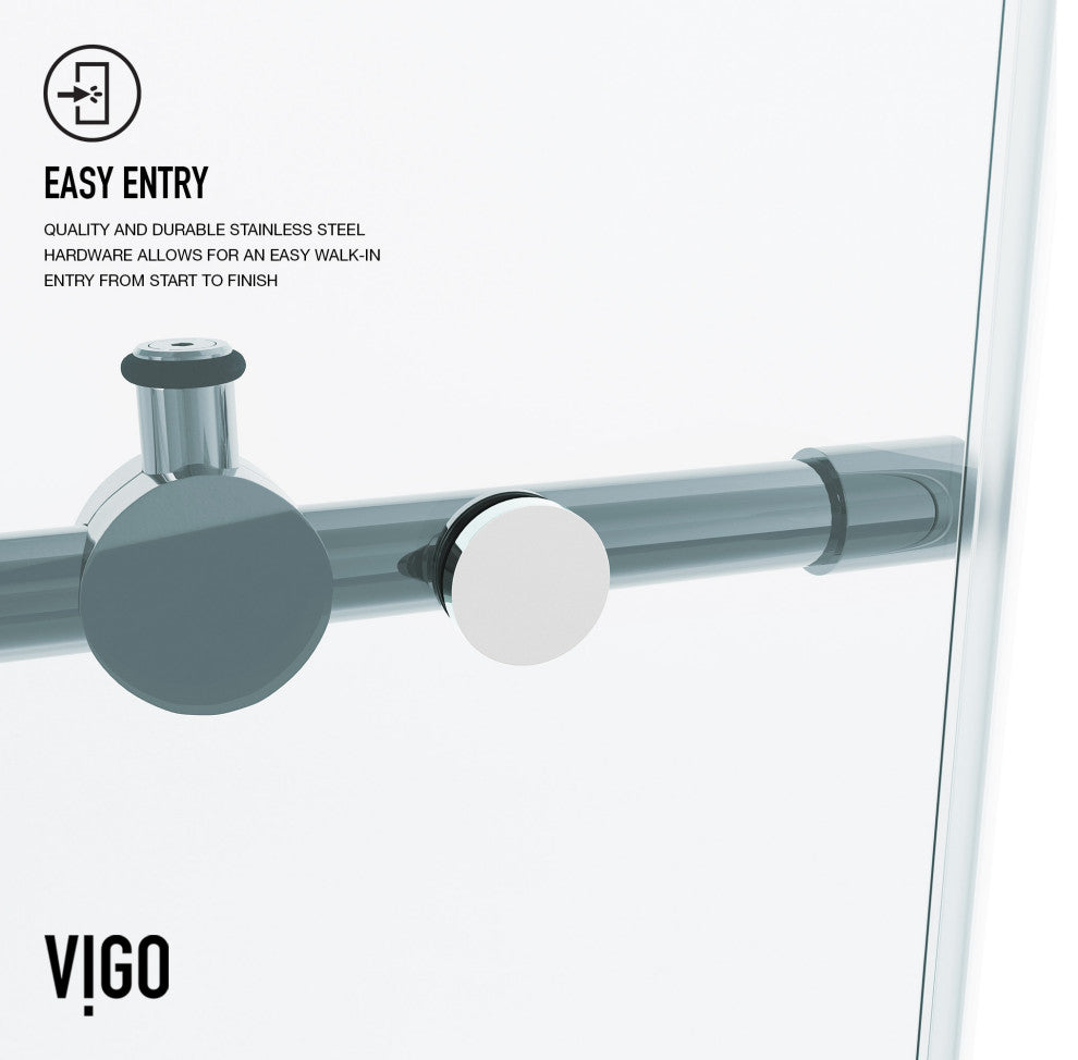 VIGO Elan 56" to 60" W x 74" H Frameless Sliding Shower Door, Chrome, Clear Glass