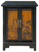 Chinese Distressed Black Yellow Scenery Graphic End Table Nightstand Hcs7341