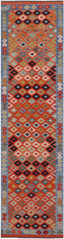 2' 7" X 10' 0" Runner Wool On Wool Flat Weave Kilim Reversible Rug Q9467