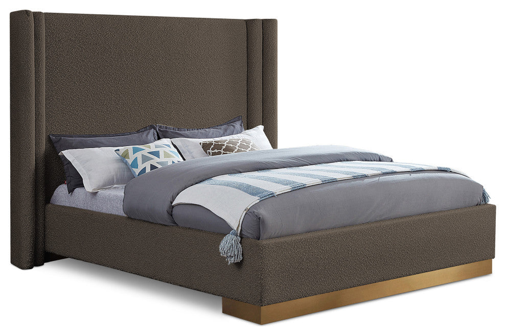 Halton Boucle Fabric Bed, Brown, Queen