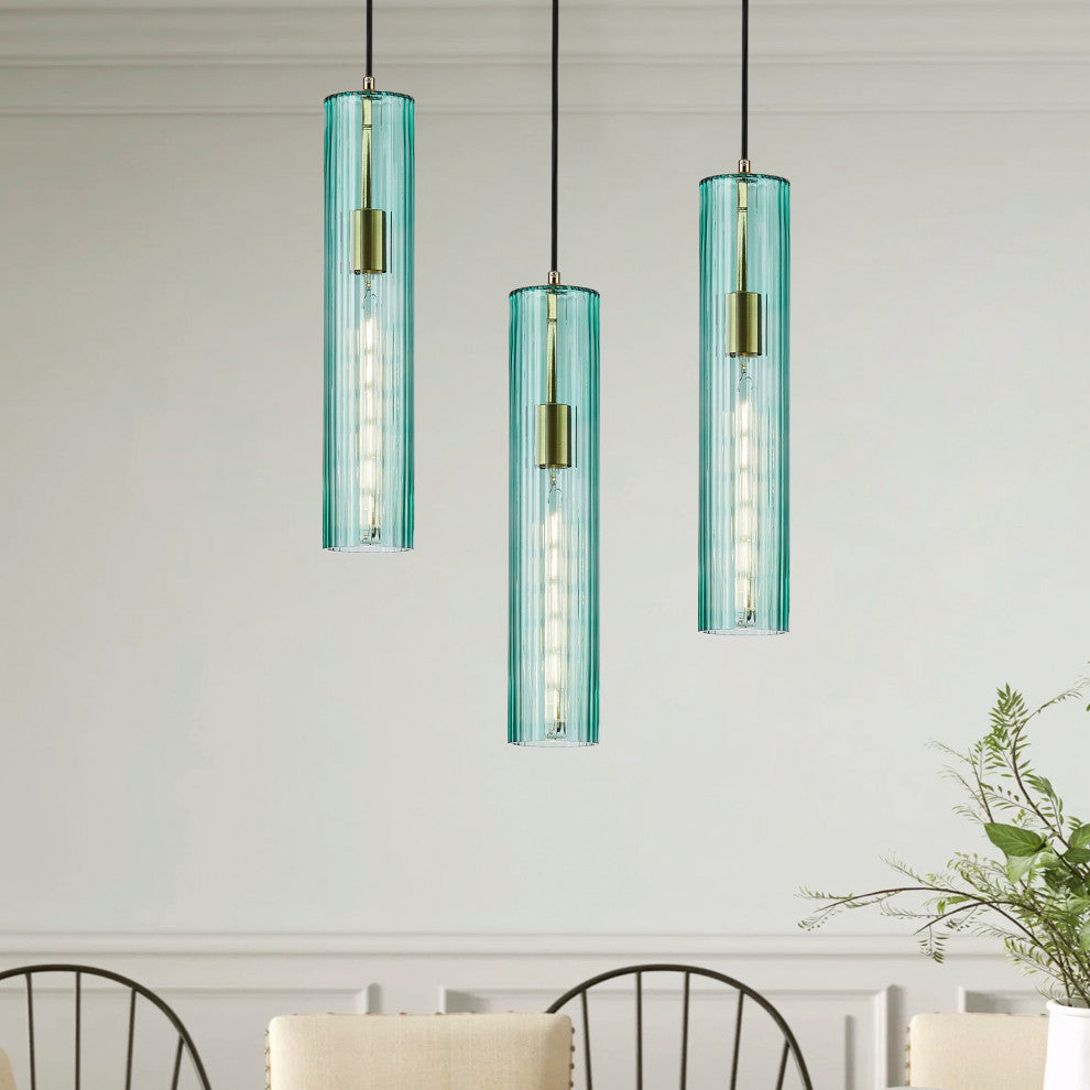 Modern Green Textured Glass Cylinder Pendant Light Fixture