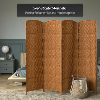6' Tall Diamond Weave Fiber Room Divider, Dark Beige, 4 Panel