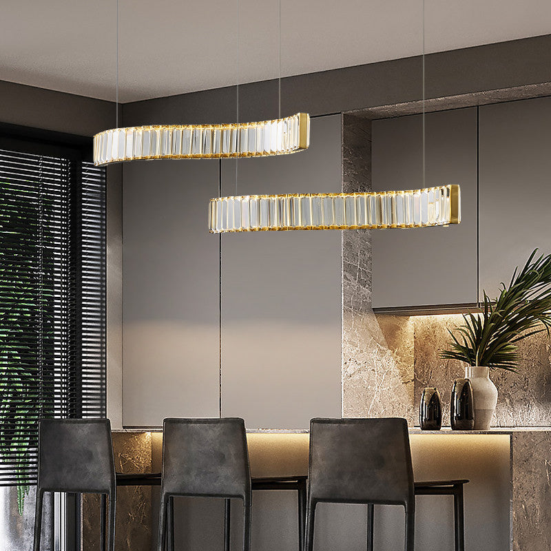 Induno Olona | Modern Crystal S-shaped LED Chandelier for Living Room, Gold, Cool Light