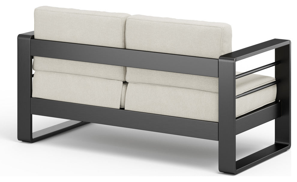 Gadd Outdoor Aluminum Loveseat With Cushions, Black/Beige