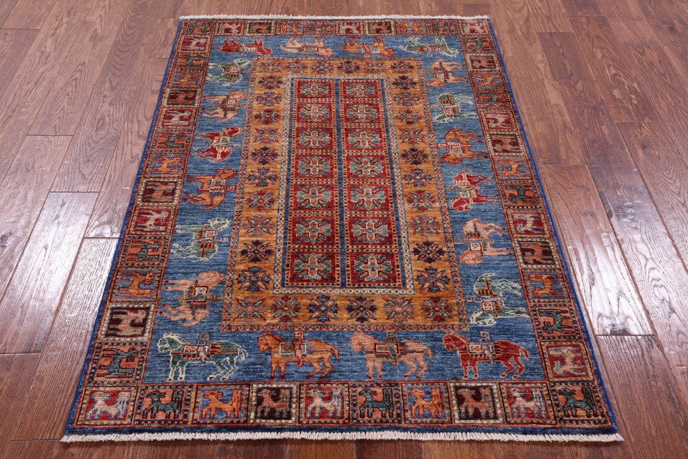 3' 5" X 4' 11" Antiqued Pazyryk Historical Design Hand-Knotted Rug Q10697