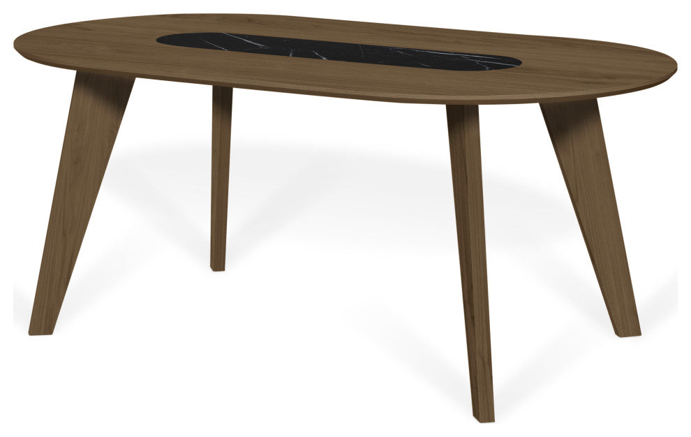 Modern Walnut Dining Table, Walnut and Black Marble