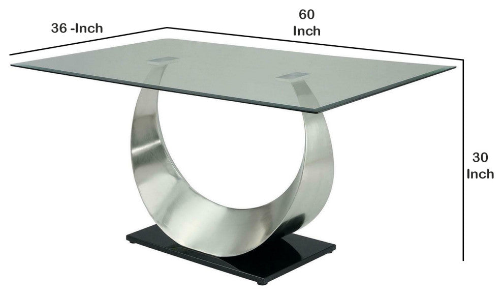 Benzara BM209533 Metal & Glass Dining Table With U Shape Base, Chrome & Black