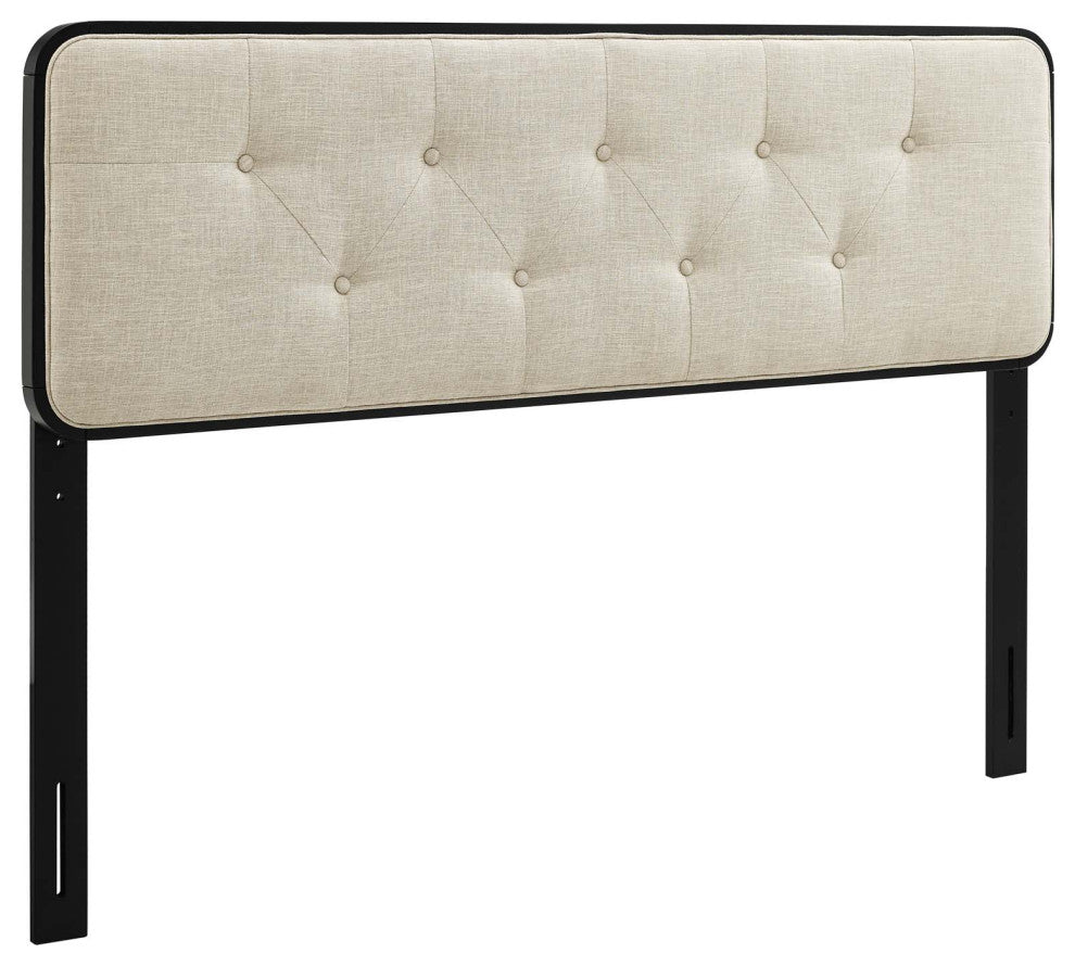 Collins Tufted Queen Fabric and Wood Headboard Black Beige