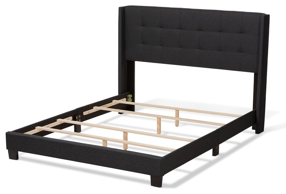 Modern Charcoal Gray Fabric Upholstered King Size Bed