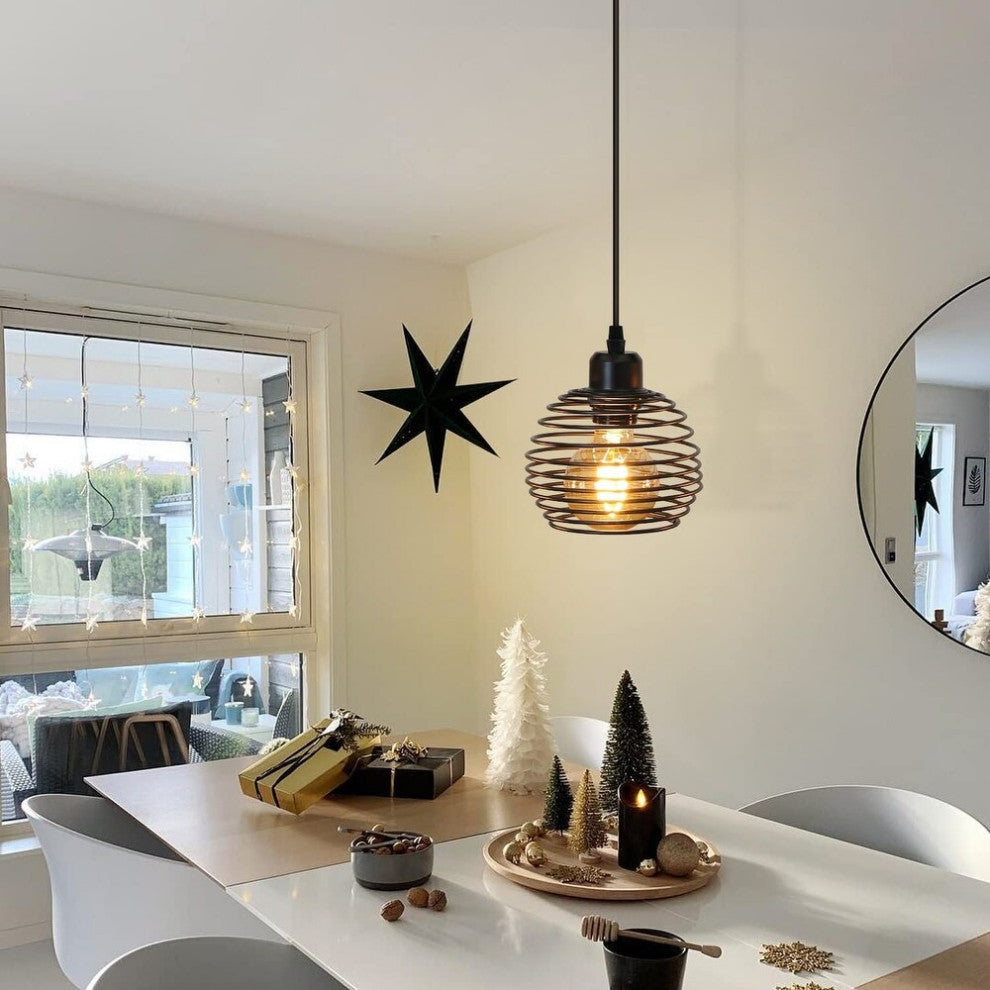 Industrial Hanging Ceiling Light Over Island Cage Black Pendant Light Fixture