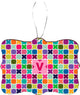 Letter V Monogram Hot Pink Mosaic Rectangle Design Christmas Tree Ornament