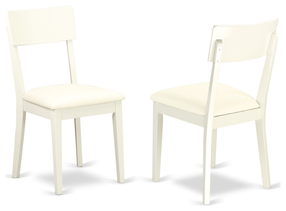 5Pc Dining Set,Small Table, 4 Faux Leather Chairs, Slat Back, Linen White