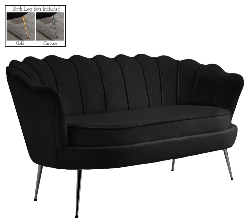 Gardenia  Velvet Upholstered Loveseat, Black