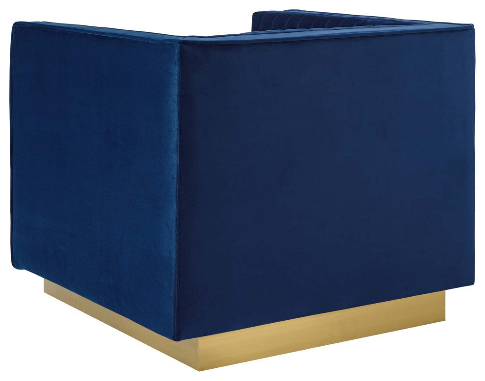 Tufted Armchair Accent Chair, Set of 2, Velvet, Blue Navy, Modern, Lounge