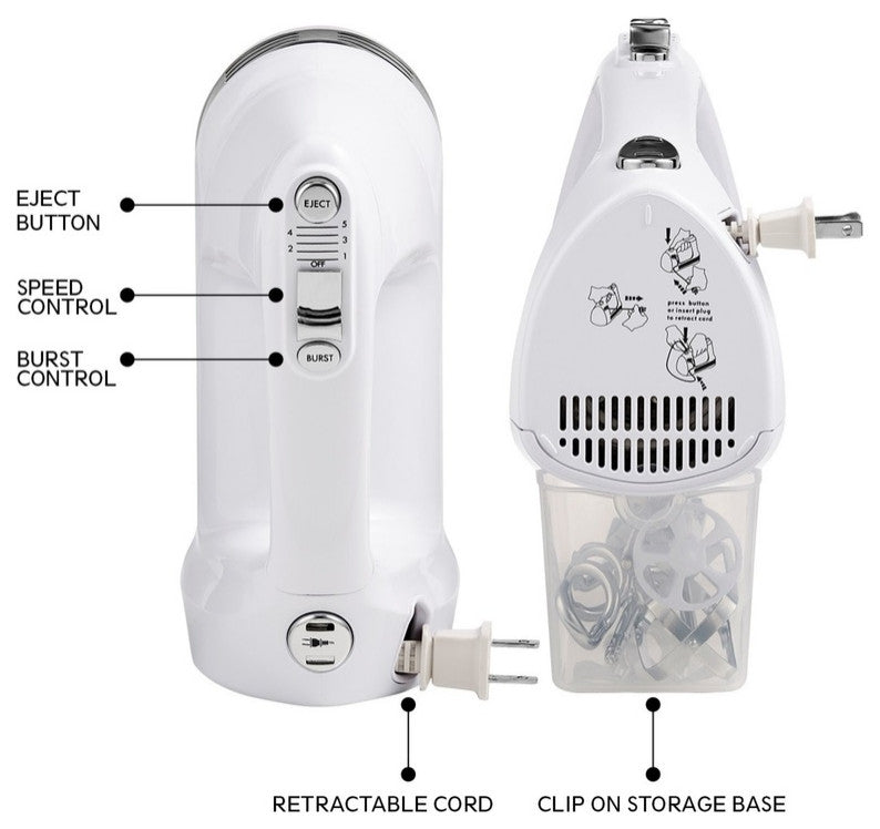 Kenmore KKHM6 5 speed Hand Mixer, White, 250 Watt