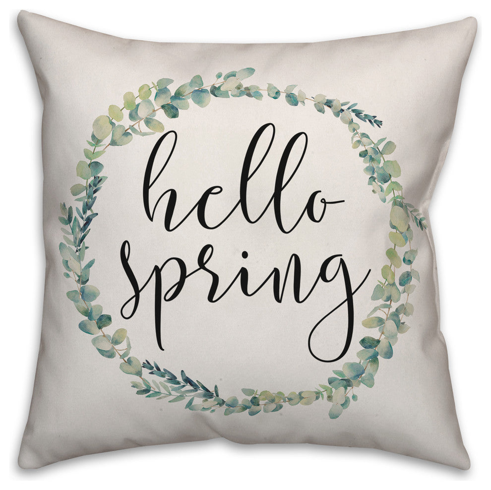 Hello Spring Wreath 20x20 Throw Pillow
