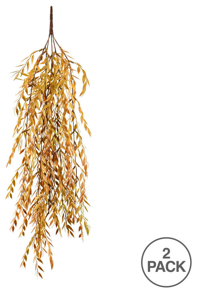 Vickerman Fi191332 30" Artificial Brown Salix Leaf Hanging Bush, Pack of 2
