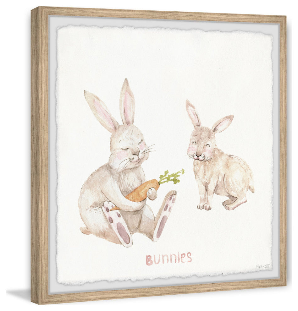 "Rabbit Eating Carrots" Framed Painting Print, 18x18