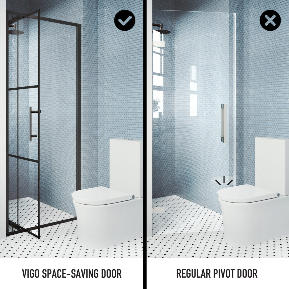 VIGO Astoria Framed Pivot Shower Door, Matte Black, 32" W X 76" H, Clear Glass