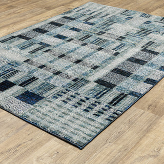 Aegina Distressed Plaid Area Rug, Blue, 3'3" X 5'2"