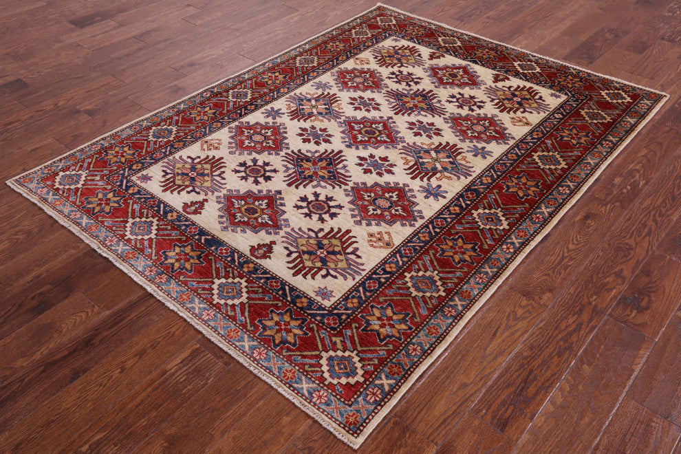 Hand Knotted Super Kazak Geometric Wool Rug 4' 10" X 6' 7" Q10618