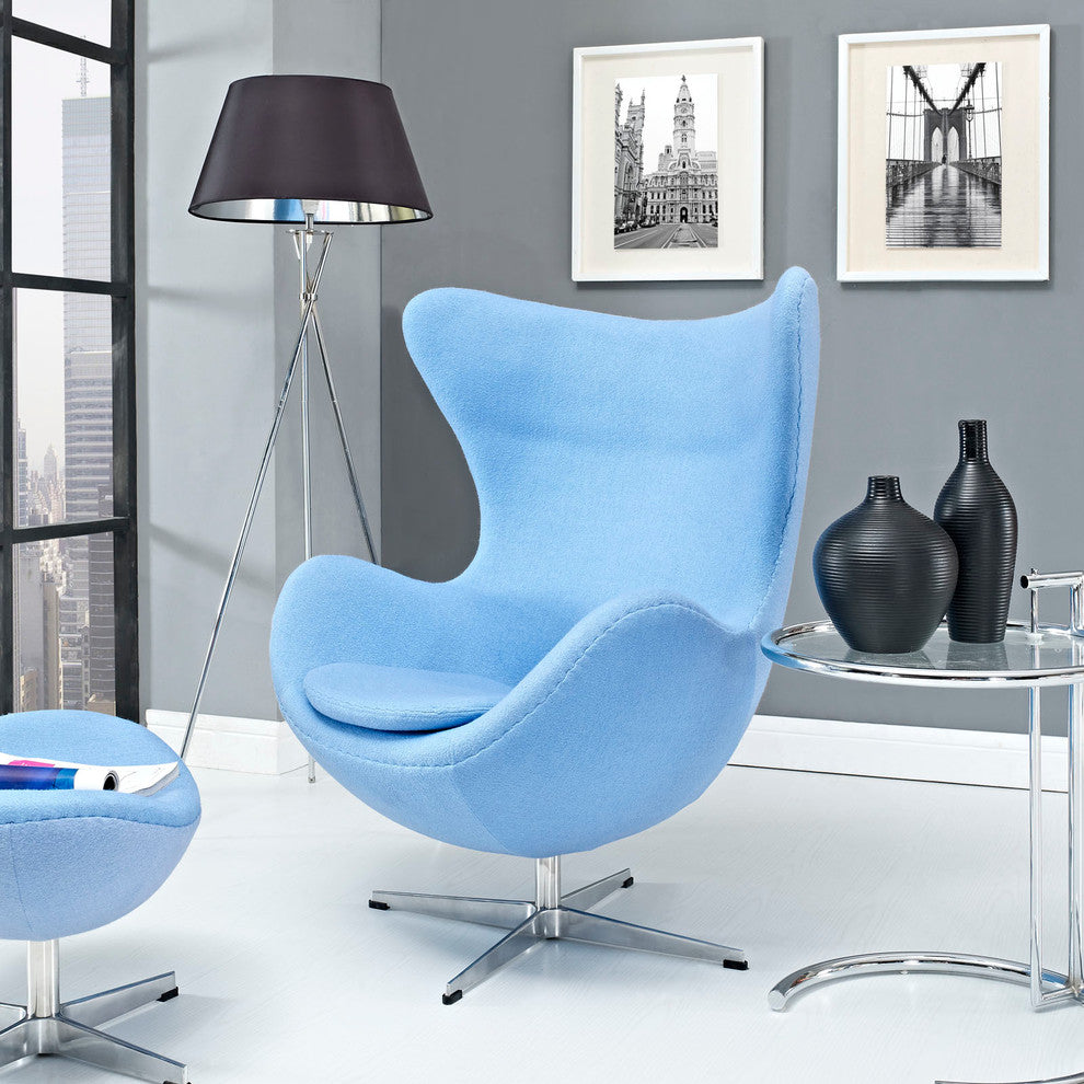 Modern Contemporary Living Room Wool Lounge Chair Blue