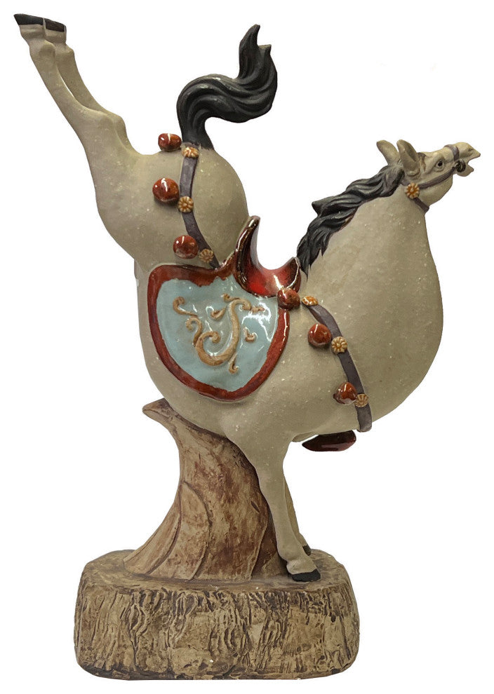 Chinese Ceramic Tan Color Artistic Horse Back Legs Up Figure Hws3084B