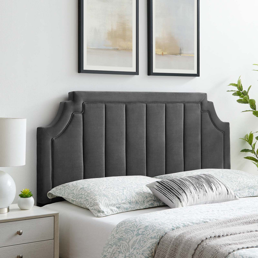 Tufted Headboard, Twin Size, Velvet, Dark Gray, Modern Contemporary