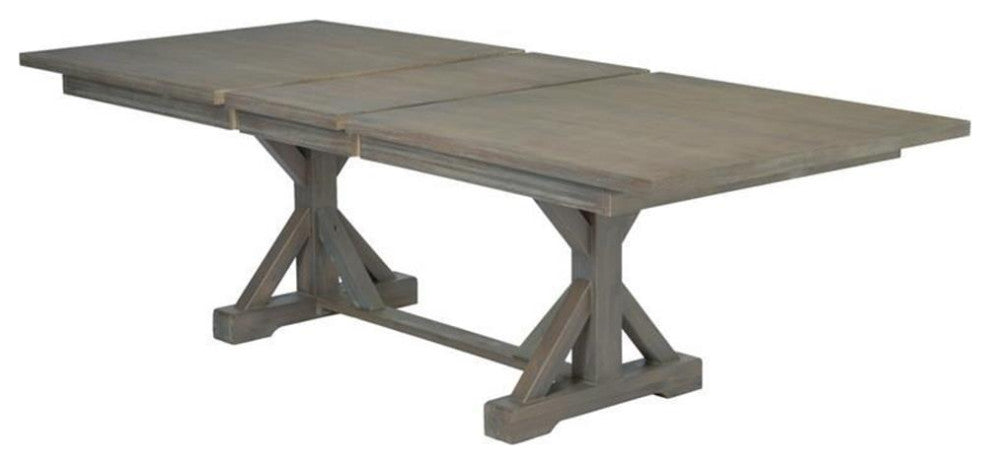 Rustic 9pc Dining Set with Gray Linen Chairs and Extendable Wood Dining Table