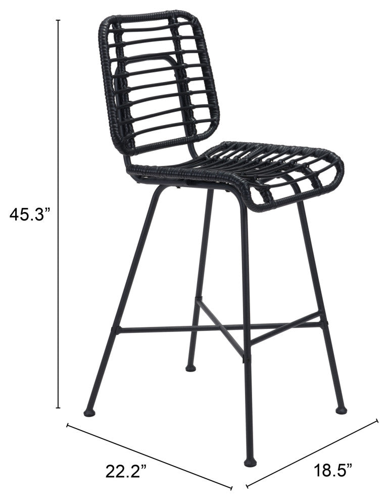 Bar Stool Chair Barstool, Set of 2, Steel Metal, Black, Outdoor Patio Balcony