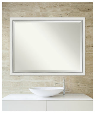 Eva White Silver Narrow Beveled Bathroom Wall Mirror - 43 x 33 in.