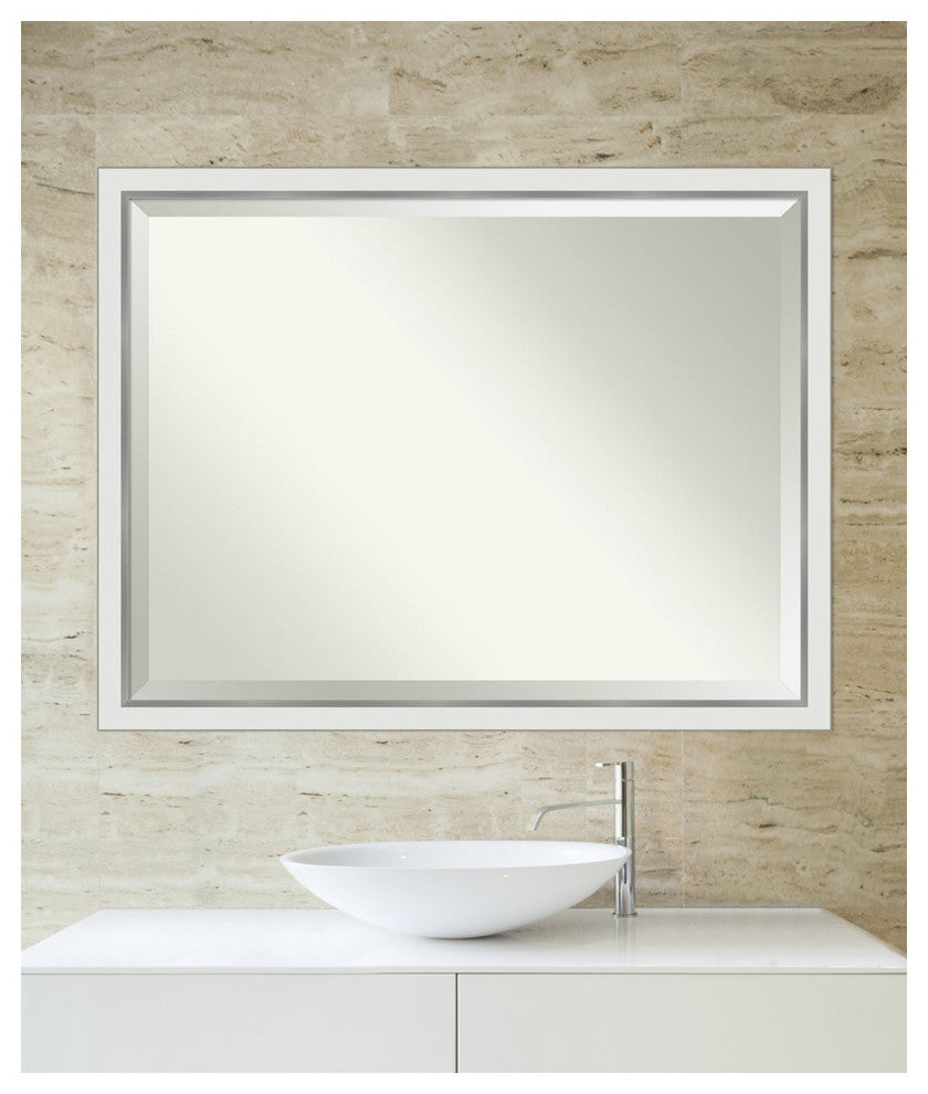 Eva White Silver Narrow Beveled Bathroom Wall Mirror - 43 x 33 in.