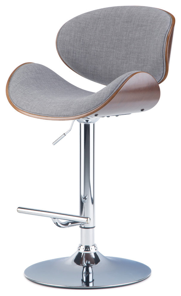 Marana Bentwood Adjustable Swivel Bar Stool, Gray Linen Look Fabric