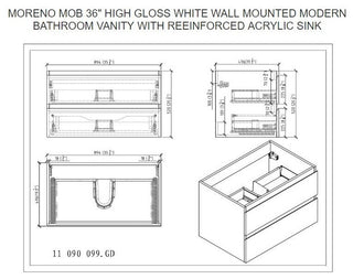 MOB 36" Wall Mounted Vanity With Reinforced Acrylic Sink, Black
