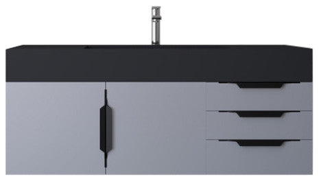 CastelloUSA Amazon 48" Wall Mounted Vanity Set, Gray, Black Top, Black Handles