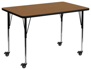 Mobile 36''W x 72''L Rectangular Oak Thermal Laminate Table - Adjustable Legs
