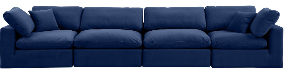 Comfy Upholstered Modular Sofa, Navy, 4-Piece: 2 Armless Chair, 2 Corner Chair, Velvet