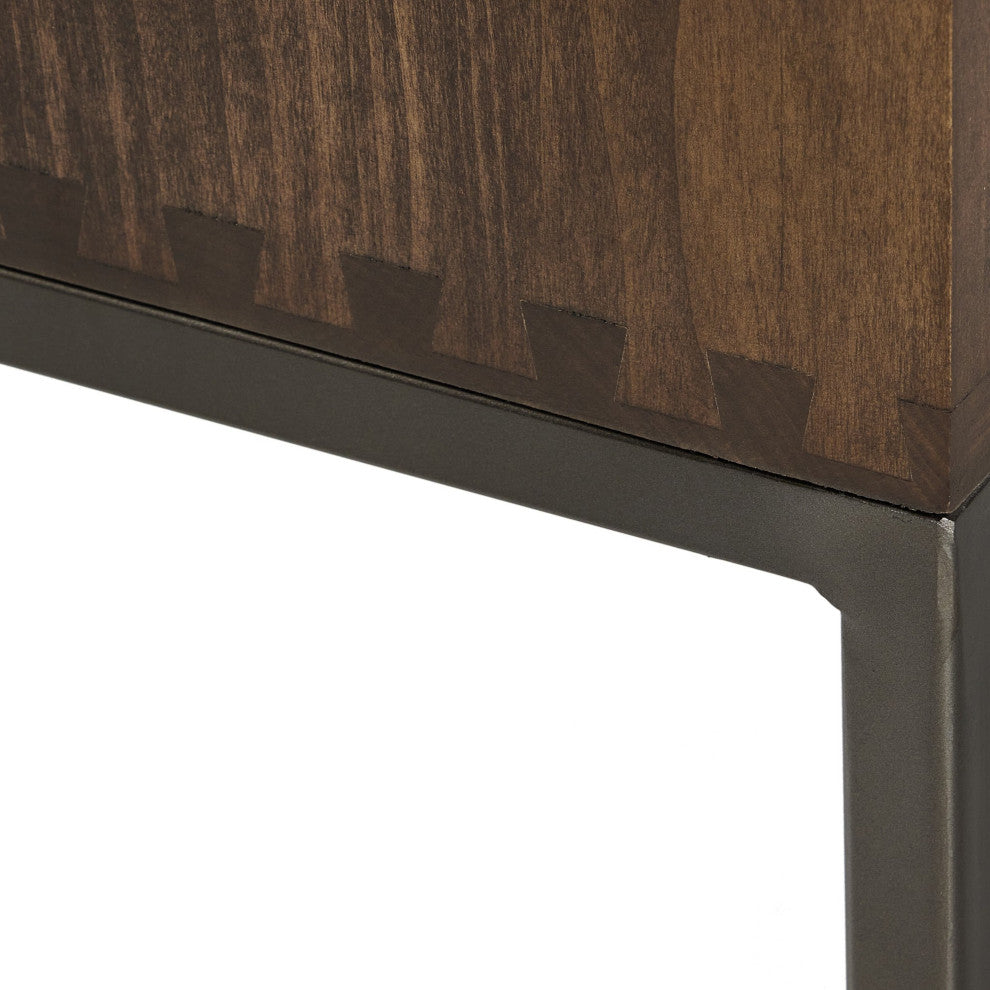 Trey Modular Wide Filing Cabinet Auburn Poplar, Natural Iron, Black Leather