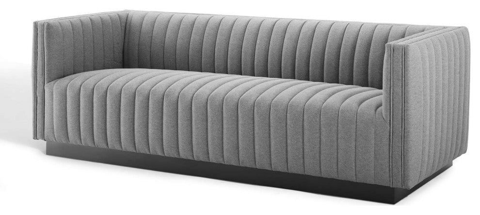 Tufted Sofa, Fabric, Gray, Modern, Living Lounge Hotel Lobby Hospitality