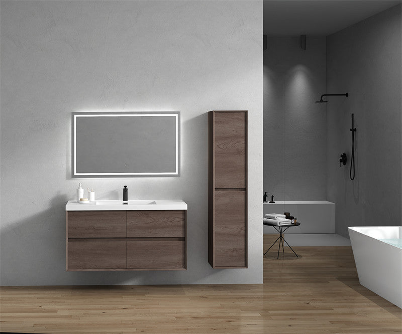 Ashley 48'' Floating Vanity, Acrylic Top, Single Sink, Red Oak