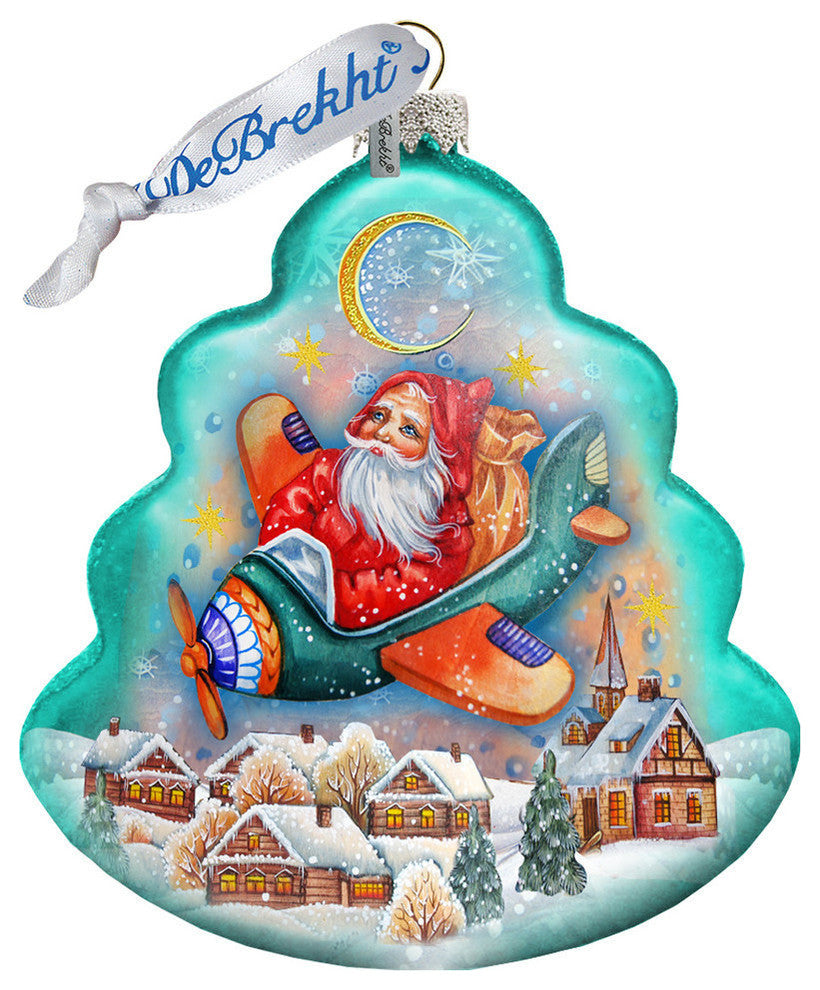 Hand Painted Christmas Aviator Glass Scenic Ornament