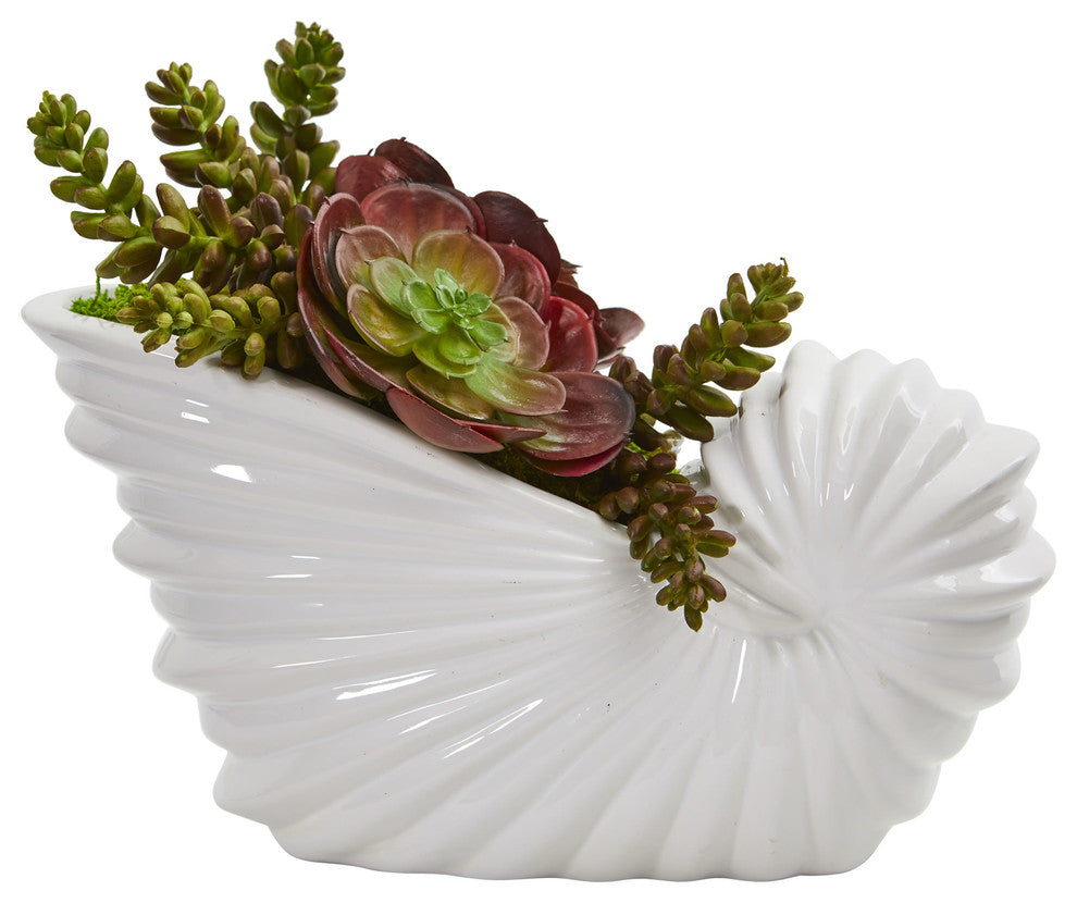 Nearly Natural Succulent Garden Artificial Plant in Shell Planter