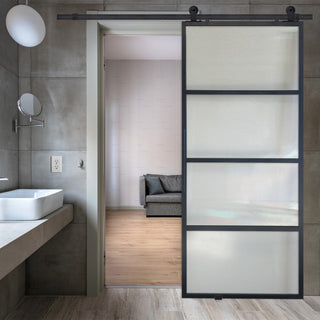 Modern French 4 Lite Cloud Barn Door, 36" X 96"