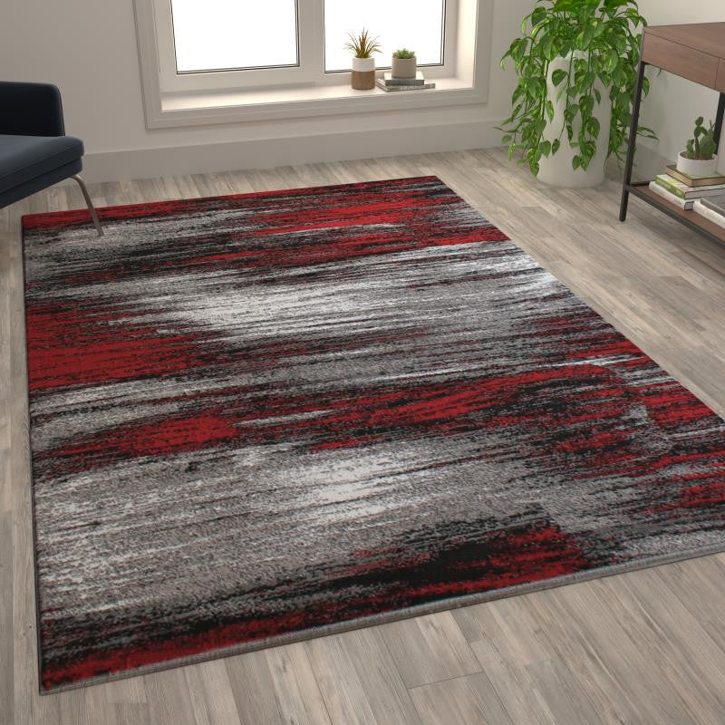 Rylan Collection Abstract Pattern Area Rug-Red - 6' x 9'