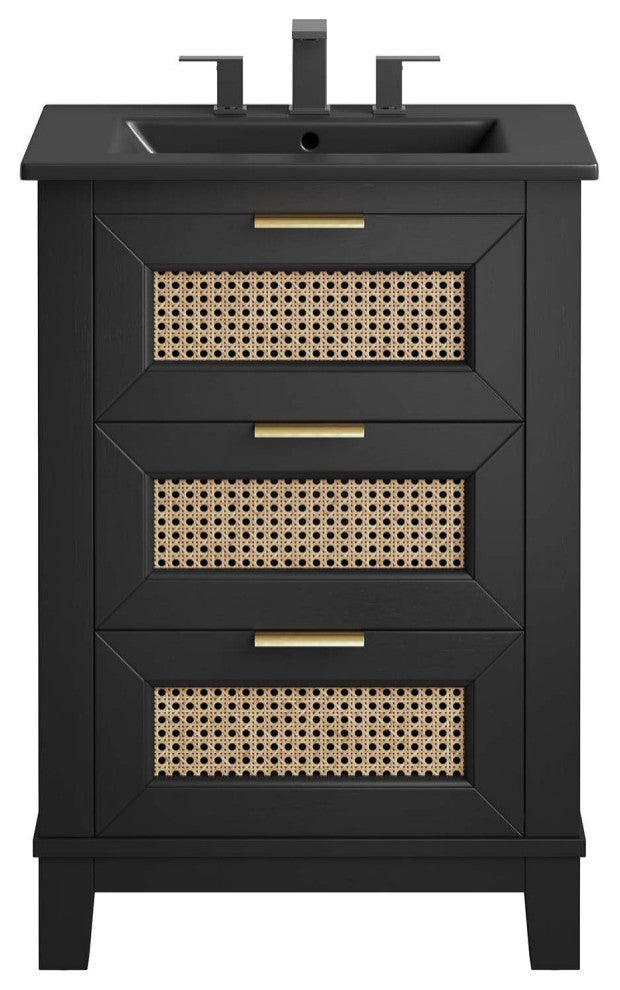Dixie 24" Solid Wood Bathroom Vanity Cabinet, Black Black