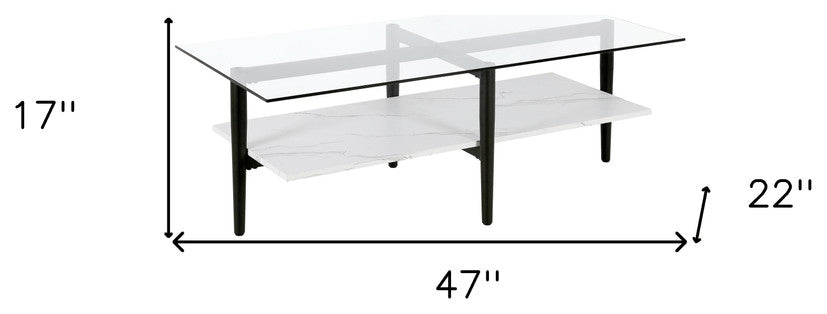 47" Black Glass And Steel Coffee Table With Shelf