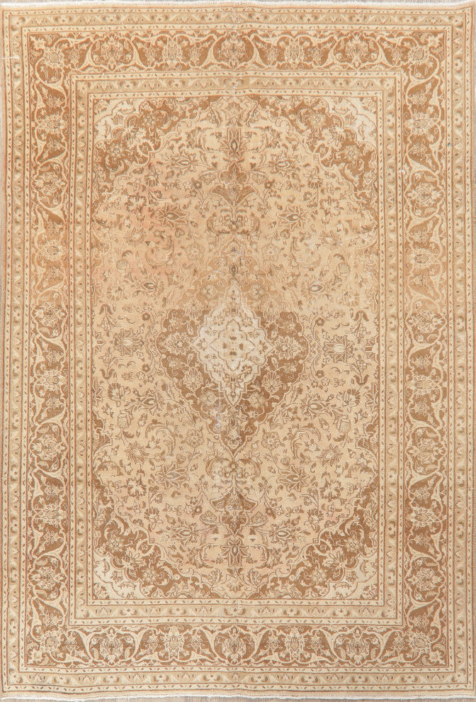 Consigned, Vintage-Style Faded Persian Traditional Handmade Area Rug, Brown, 6x9