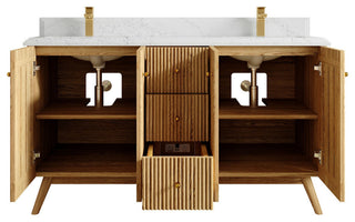 Pasadena Oak 60" Double Bathroom Vanity, White 1.5" Empira Quartz