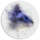 Blue Cat Face Watercolor Sketch, Animal Disc Metal Artwork, 11"