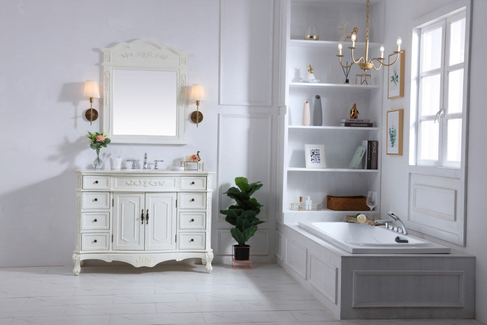 Bathroom Vanity, Antique White, 48", Single Sink